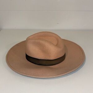 Tan and Black Fedora Style Hat with Wide Brim